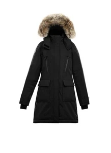 Triple F.A.T. Chaqueta de plumón Goose para mujer impermeable Suvo Parka de piel negra M - Imagen 1 de 14