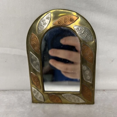 "Mini espejo marroquí de colección hecho a mano de latón colgante de pared cobre plata arco de latón 4,5""" Foto 1 de 4