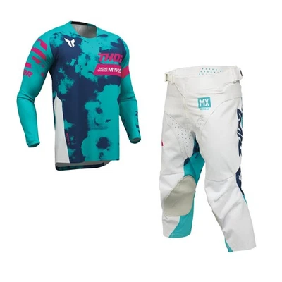 Thor Kids MX Combo Hose Shirt Launchmode Bleach blau weiss Motocross Set Of - Bild 1 von 4