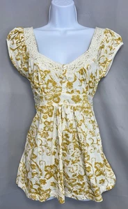 Vintage 2000s Zoey Beth stretch Sz XL babydoll Floral Yellow White Tie Back Y2K - Picture 1 of 13