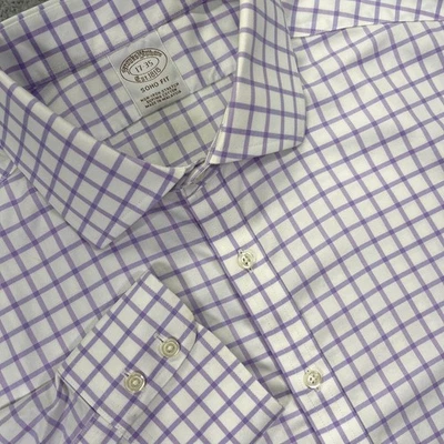 Brooks Brothers Dress Shirt Mens 17-35 Soho Fit Purple Check Button Down Supima - Image 1 of 4
