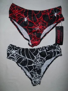 Romwe 2pk spider web print bikini panties S black w/white/red nwt goth - Picture 1 of 2