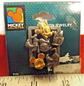 Disney AAI Lapel Pin Mickey Unlimited Fab 6 Brooch Pewter w Gold Tone 1-1/2" - Picture 1 of 3