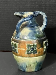 7”-Belgium Three Handle Pottery Jug Vintage Hand Thrown Drip Glaze Art - Picture 1 of 11
