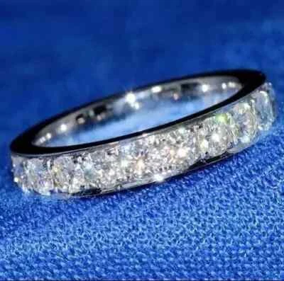 2Ct Round Lab Created Diamond Eternity Wedding Band Ring 14k White Gold Plated - Image 1 of 4