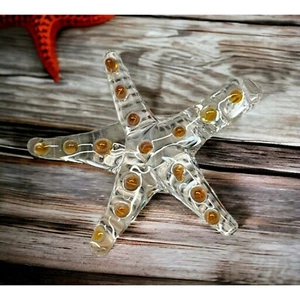 Vintage Starfish Pendant Clear Acrylic Orange Dots Beach Ocean Sea Life - Picture 1 of 6