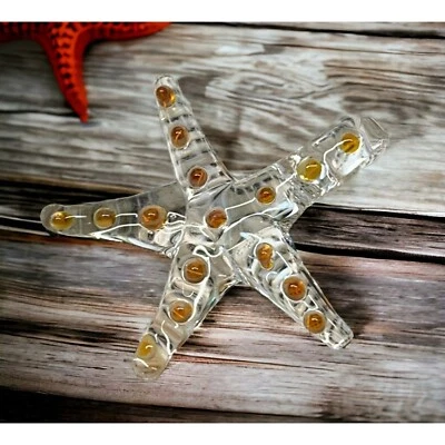 Vintage Starfish Pendant Clear Acrylic Orange Dots Beach Ocean Sea Life - Image 1 of 4