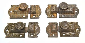 4 VINTAGE MATCHING EASTLAKE STYLE CABINET DOOR LATCHES WITH RECEIVERS - Picture 1 of 11