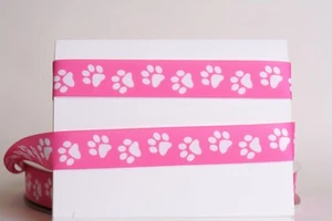 LOVELY PAW PINK 7/8" Grosgrain Ribbon 1,3,5,10 Yards SHIP FROM US HAIRBOW - Picture 1 of 1