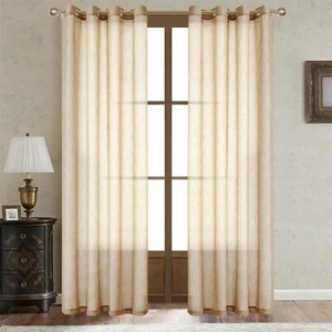 Khaki Linen Curtains 84 inches Long Farmhouse Semi Sheer Curtains for Living ... - Picture 1 of 9