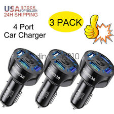 3 Pack 4 USB Port Car Charger Cigarette Lighter Adapter for iPhone Samsung Phone