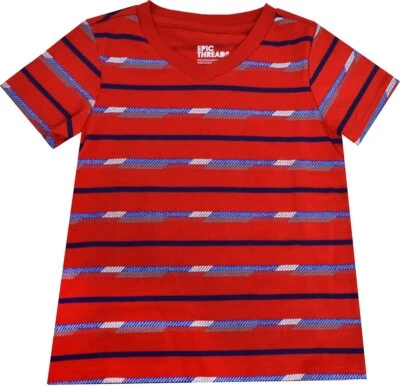 Epic Threads Boys V-Neck Stripes  T-Shirt Red 5 (41-44" 37-42lbs) - Image 1 of 3
