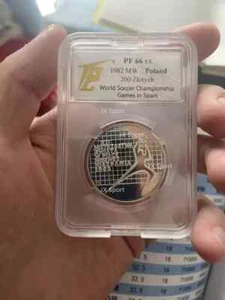 TQG PF66 UNC 1982 Spain Soccer World Cup  Silver Coin 1/2Oz Poland 1 - Picture 1 of 2