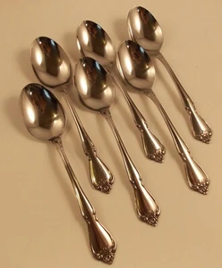 1881 Rogers stainless steel lot of 6 oval soup spoons in Arbor Rose pattern - Picture 1 of 2
