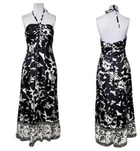 White House Black Market 100% Silk Maxi Dress Women's 4 Ruffle Layered Halter - Picture 1 of 14