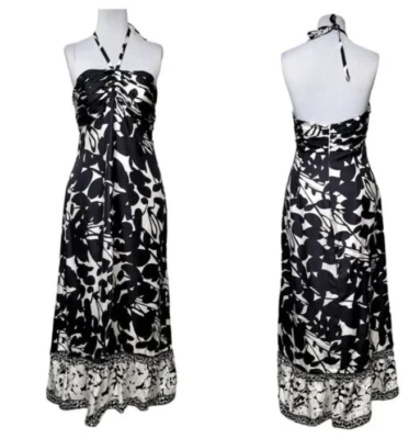 Maxi Vestido Para Mujer White House Black Market 100% Seda 4 Volantes Capas Halter Foto 1 de 4