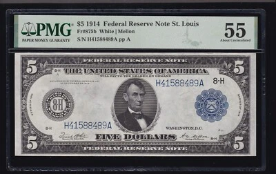 US 1914 $20 FRN St Louis Type II Note FR 875b PCGS 55 Ch AU (489) - Image 1 of 2