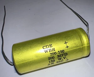 Electrolytic Capacitor 150 VDC 200 MFD 85°C ￼￼Axial Cornell CDE WBR . - Picture 1 of 12