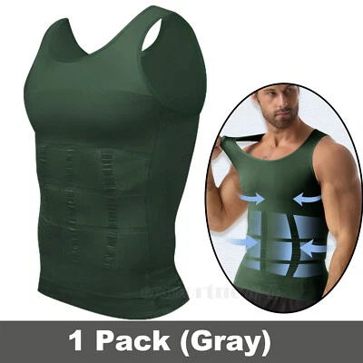 Mens Slimming Body Shaper Tank Top Abdomen Gynomastica Compression Vest Shirt - Image 1 of 4