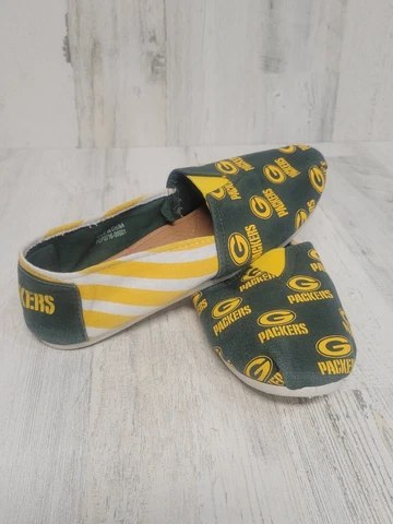 Green Bay Packers Shoes Womens  7.5 NFL Pattern Canvas Football Slip On Cover