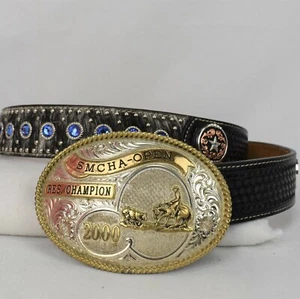 Gist Buckle and Rancher Belt 2000 SMCHA Res Champion, Sterling Silver Overlay - Picture 1 of 7