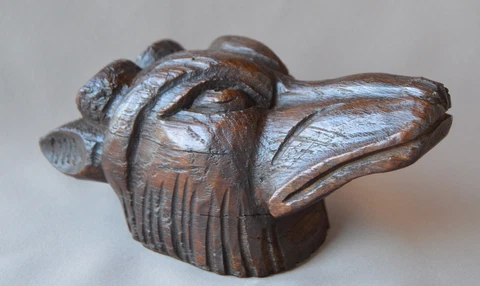 Antique French Black Forest Hand Carved Oak Wood Stag Head Pediment Cover