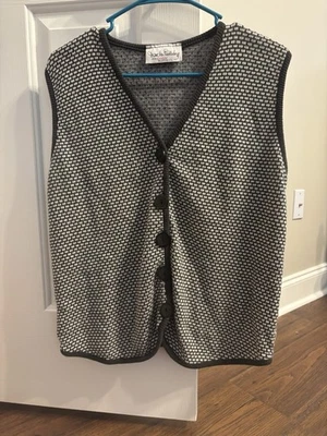 Vintage 90s Diane Von Furstenberg Black White Cotton Knit Vest Women Small Retro - Image 1 of 4