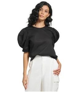 DKNY Womens Puff Sleeve Peasant Blouse, black, L - Picture 1 of 2