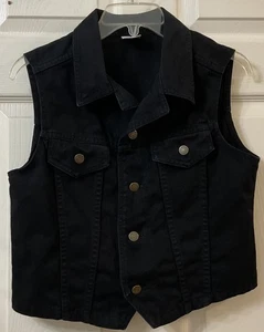 Reloj Vintage L.A. Mujer Negro Denim Chaleco Metal Botones Mediano - Imagen 1 de 11