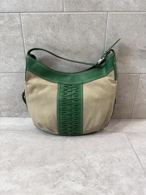 Cole Haan Natural Green Sabra Leather and Canvas large shoulder bag - Image 1 of 4