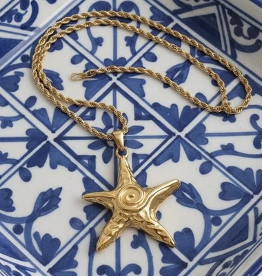 Star Necklace Zara Gold Chain Link Spiral Statement CZ Boho Swirl Steampunk - Image 1 of 4