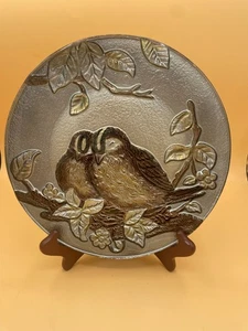 (308) Fused Art Glass Plate Dimensional Love Birds On Branch - Picture 1 of 4