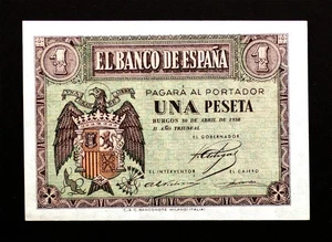 Sc-Spagna- Guerra civile 1 peseta 1938. Burgos. Ultima serie N. Sc/UNC rara - Picture 1 of 2