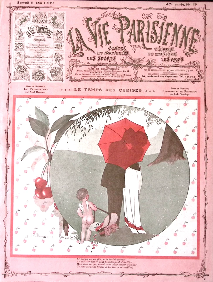 La Vie Parisienne Magazine  8 Mai 1909 Geomper Loving Couple Umbrella Cupid - Image 1 of 4