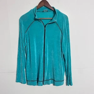 Vintage Citiknits Womens Stretch Style Jacket Size L Blue Full Zip - Picture 1 of 8