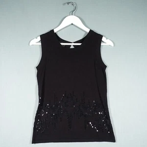 Vintage Laura Ashley Vest Top Womens Small Black Sequin Tank Luxury Sparkle - Picture 1 of 15