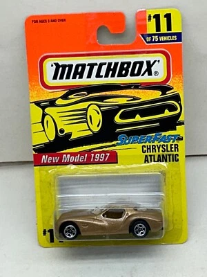1997 MATCHBOX SUPERFAST #11 GOLD CHRYSLER ATLANTIC NEW ON CARD - Image 1 of 3