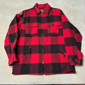 Woolrich Jacke Herren Große? Roter Wollmantel Mackinaw Buffalo kariert Jagd Reißverschluss - Bild 1 von 9