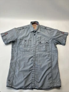 Sovereign Code Woven Pleasure Mens Sz L Blue Colored Buttoned Up Shirt Pockets - Picture 1 of 13