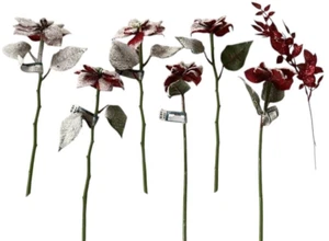 Rot Weiß Blumen Stiele Blumen Frosted Weihnachtsstern Blätter Glitzer Deko Set NEU - Bild 1 von 5