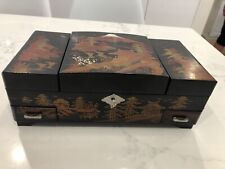 Vintage Japanese Lacquer Hand Painted Musical Jewellery Box 26cm X 15cm x 11cm  