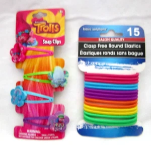 Trolls 4pc Character Hair clips&15 Colorful Hair ponies Elastics-Brand New!AR4S - Picture 1 of 2
