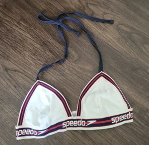 Speedo Bikini Bra Retro White Navy Stripe S/M - Picture 1 of 2