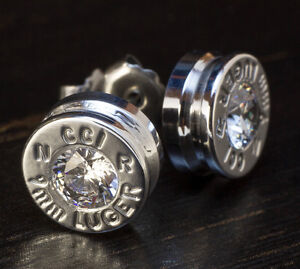 9MM Bullet Casing Earrings with Clear CZ Aluminum w/Titanium Backs HANDMADE