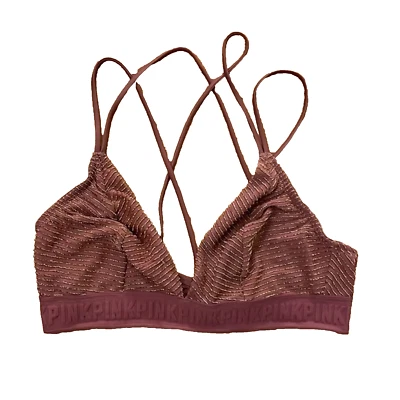 Sujetador Victoria's Secret ROSA Púrpura Metálico Rayas Doradas Grande Inalámbrico Foto 1 de 4