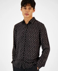 Camisa Hugo Emero Estampado Geométrico Calce Relajado Gris Oscuro Talla XXL 4112 - Imagen 1 de 1