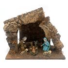 VTG Nativity Christmas Crche Manger Scene 7 Figures Wood Bark Stable Italy