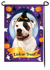 Halloween Garden Flag - Brindle-Eyed American Bulldog - Picture 1 of 1