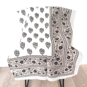 Nuevo con etiquetas Mantel de Algodón Artesanal Indio Tejido a Mano Estampado en Bloque Jaipuri Neutrales - Imagen 1 de 7