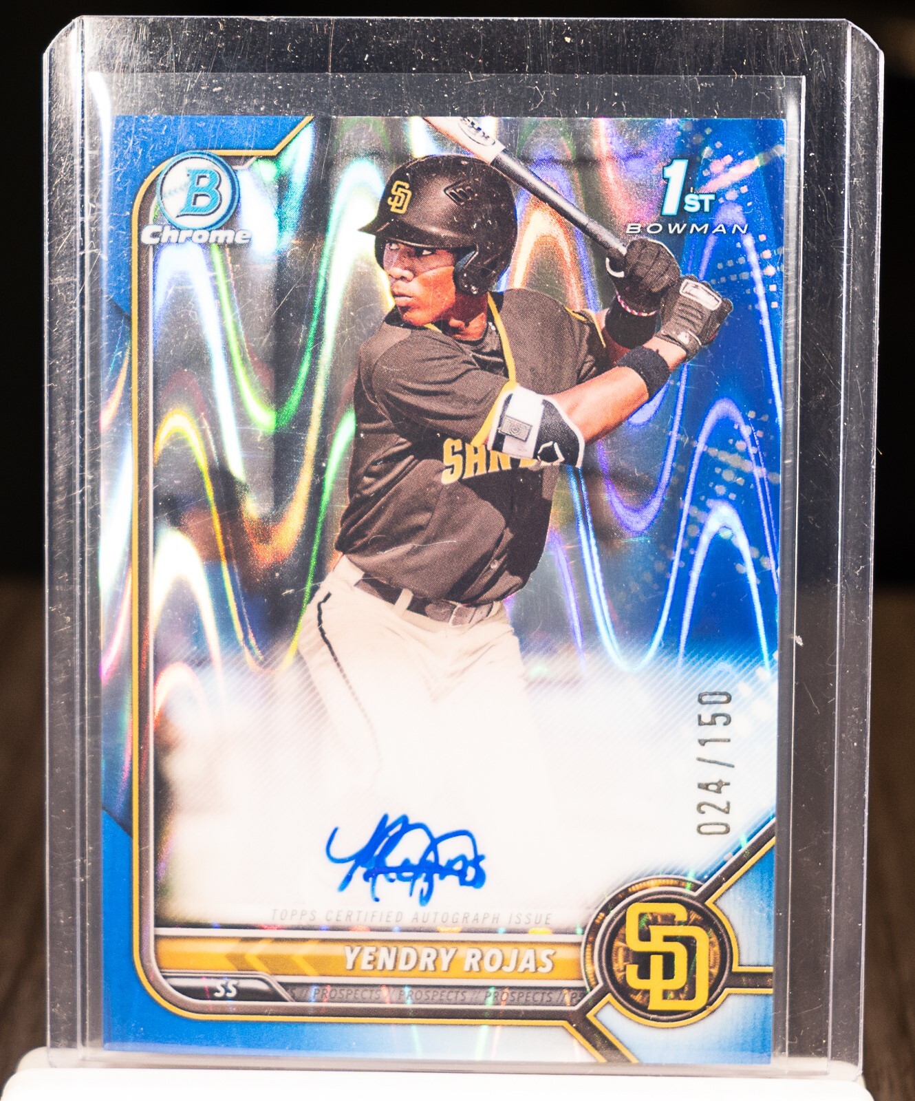 Yendry Rojas 2022 Bowman Chrome 1st Blue RayWave Refractor Auto RC #024/150